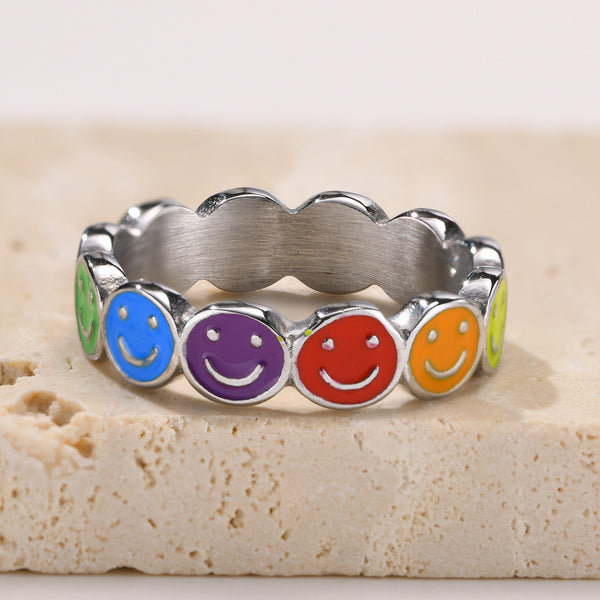 Rainbow LGBTQ Smiley Band Ring