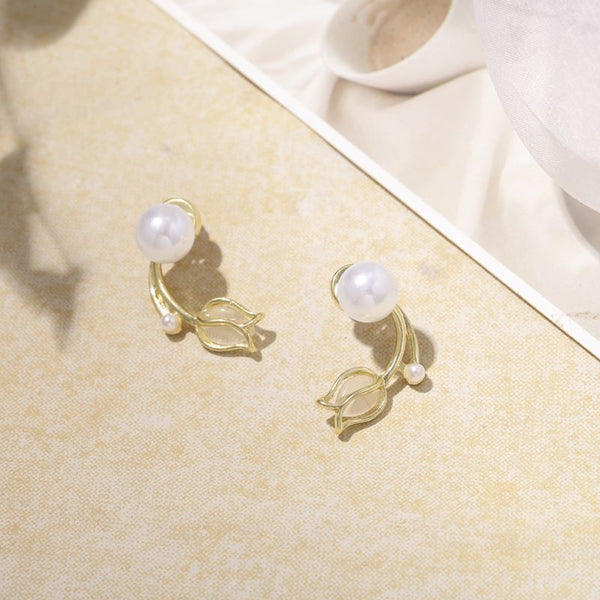 Opal Tulip Flower Pearl Stud Earrings