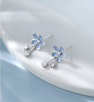 Blue Enamel Flower Dangle Drop Earrings - Perimade & Co.