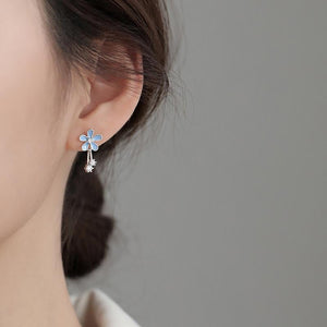 Blue Enamel Flower Dangle Drop Earrings - Perimade & Co.