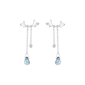 Butterfly Blue CZ Chain Drop Stud Earrings - Perimade & Co.