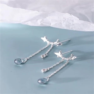 Butterfly Blue CZ Chain Drop Stud Earrings - Perimade & Co.