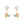 Gold drop earrings featuring round pearl studs with dangling koala-shaped charms and turquoise beads, set against a white background.