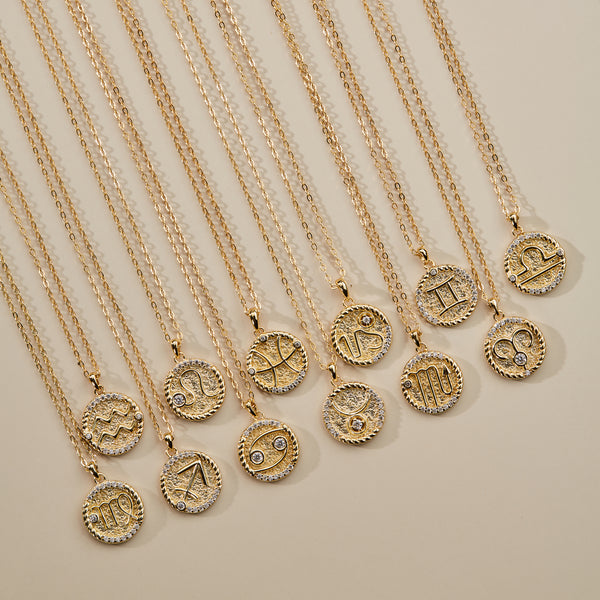 Zodiac Sign Circle Charm Necklace
