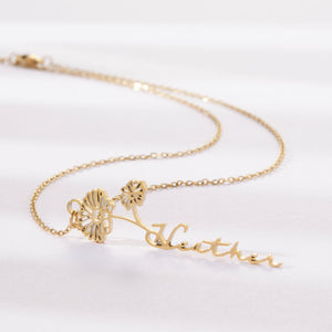 Custom Name Birth Flower Pendant Necklace - Perimade & Co.