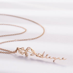 Custom Name Birth Flower Pendant Necklace - Perimade & Co.