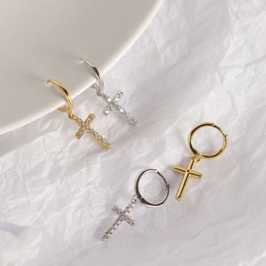 Dainty Cross Dangle Drop Hoop Earrings - Perimade & Co.