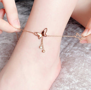 Dainty Gold Butterfly Charm Stacking Anklet - Perimade & Co.