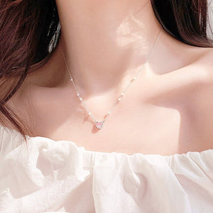 Dainty Pearl Pink Heart Pendant Necklace - Perimade & Co.