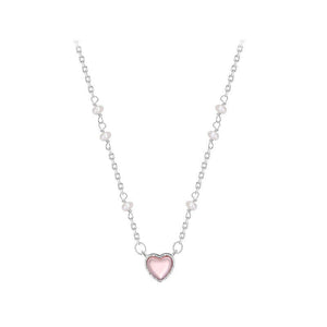 Dainty Pearl Pink Heart Pendant Necklace - Perimade & Co.