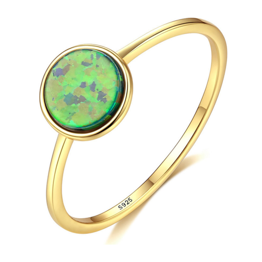 Opal Solitaire Slim Stacking Ring