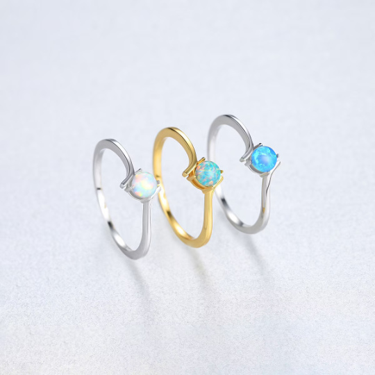 Opal Solitaire Slim Stacking Ring