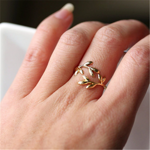 Olive Tree Leaf Branch Stacking Bypass Ring