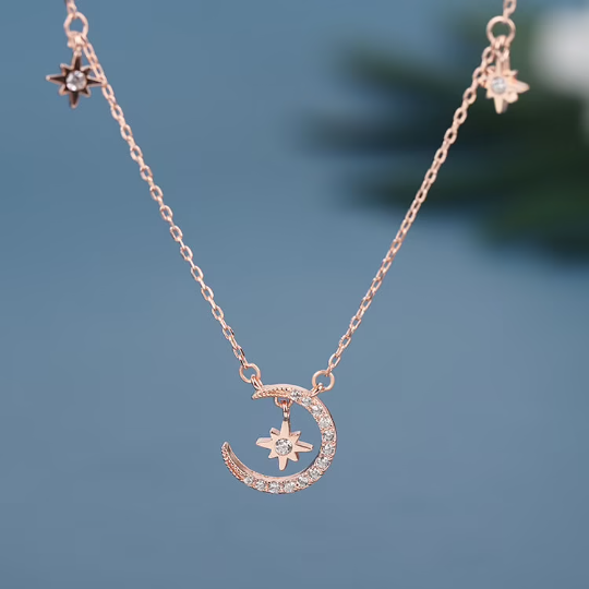 Moon Star Charm Pendant Necklace