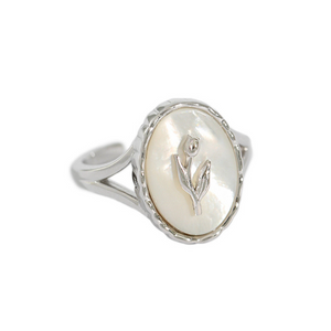 Rose Flower Pearl Oval Signet Ring