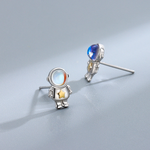 Moonstone Spaceman Star Stud Earrings