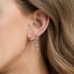 Gold Blue Opal Flower Half Hoop Earrings - Perimade & Co.