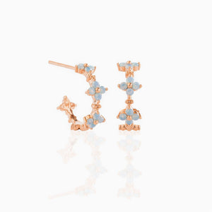 Gold Blue Opal Flower Half Hoop Earrings - Perimade & Co.