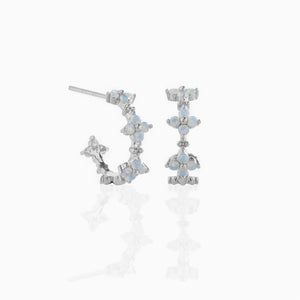 Gold Blue Opal Flower Half Hoop Earrings - Perimade & Co.