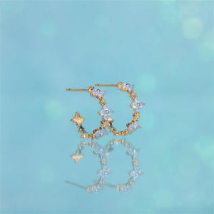 Gold Blue Opal Flower Half Hoop Earrings - Perimade & Co.