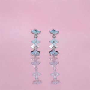 Gold Blue Opal Flower Half Hoop Earrings - Perimade & Co.