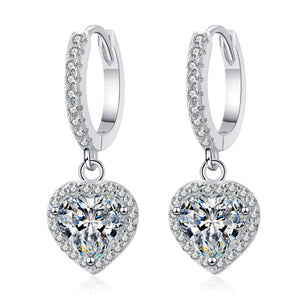 Heart Moissanite Halo Dangle Drop Earrings - Perimade & Co.