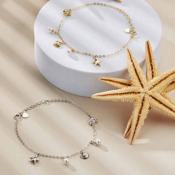 Seashell Starfish Pearl Charm Bracelet