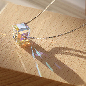 Sugar Cube Square Crystal Charm Necklace