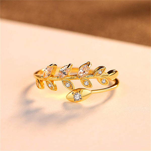 Olive Leaf Branch Bypass Stacking Ring
