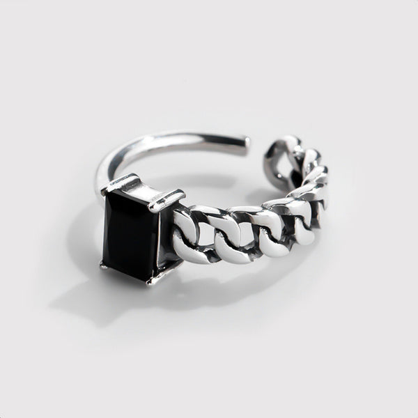 Black Agate Half Chain Band Ring