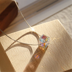 Sugar Cube Square Crystal Charm Necklace
