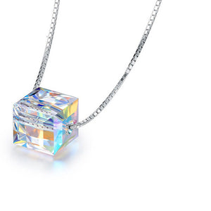 Sugar Cube Square Crystal Charm Necklace