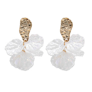 White Shell Flower Statement Drop Earrings