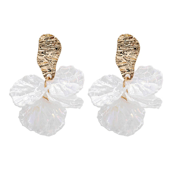White Cracked Shell Flower Petal Earrings