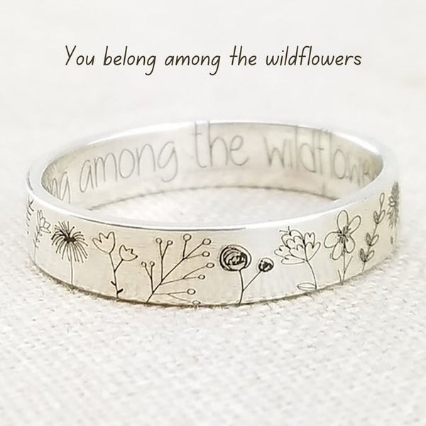Butterfly Wildflower Matching Band Ring