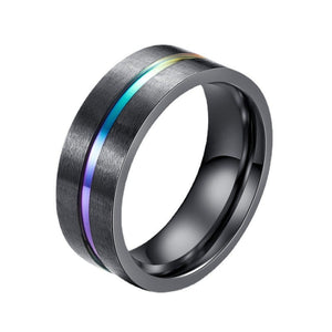 Anello a fascia nero Rainbow LGBTQ Pride