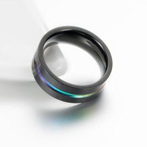 Anello a fascia nero Rainbow LGBTQ Pride