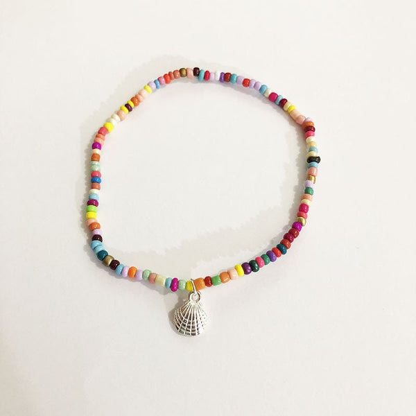 Seashell Charm Boho Rainbow Bead Anklet