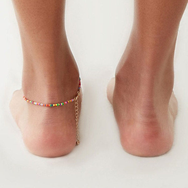 Seashell Charm Boho Rainbow Bead Anklet