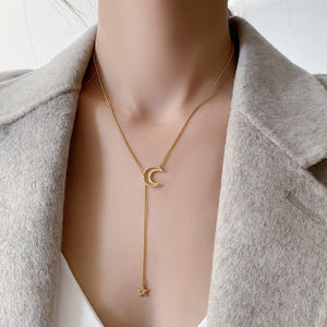 Collana Lariat a Y con Ciondolo Luna e Stella