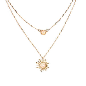 Sun Moon Opal Double Layering Necklace