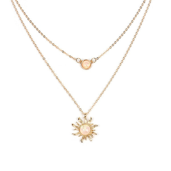 Sun Moon Opal Double Layering Necklace