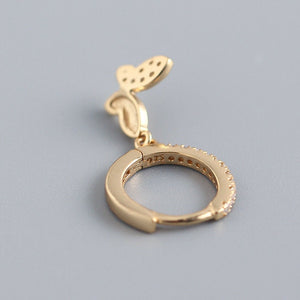 Butterfly Charm Dangle Drop Hoop Earrings