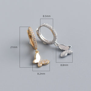 Butterfly Charm Dangle Drop Hoop Earrings