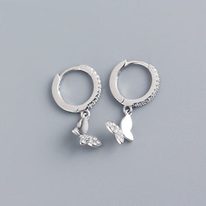 Butterfly Charm Dangle Drop Hoop Earrings