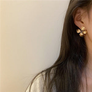 Gold Flower Petal Statement Stud Earrings