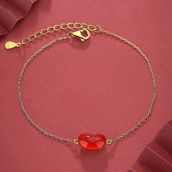 Gold Carnelian Bean Charm Bracelet