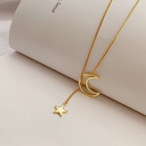 Collana Lariat a Y con Ciondolo Luna e Stella