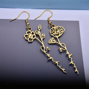 Custom Name Birth Flower Statement Earrings