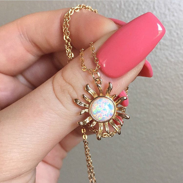 Sun Moon Opal Double Layering Necklace